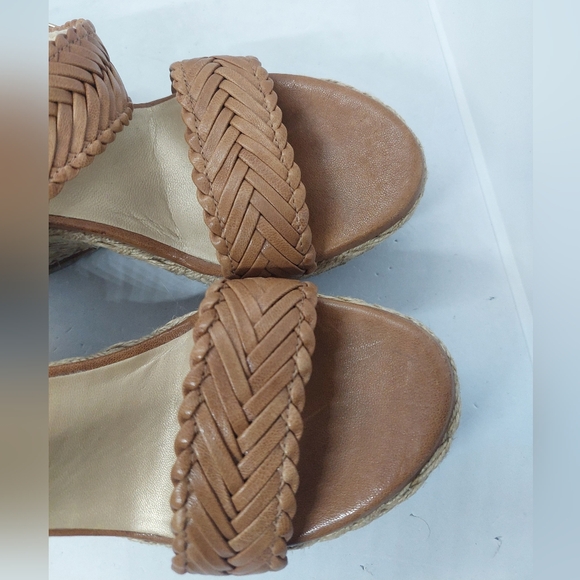 Stuart Weitzman Elixir Braided Leather Wedge Sandals Tan Brown Womens Size 8.5M - Picture 11 of 14